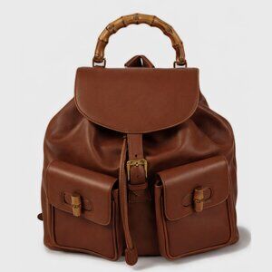 -Gucci Bamboo Leather Backpack Brown - Vintage Italy